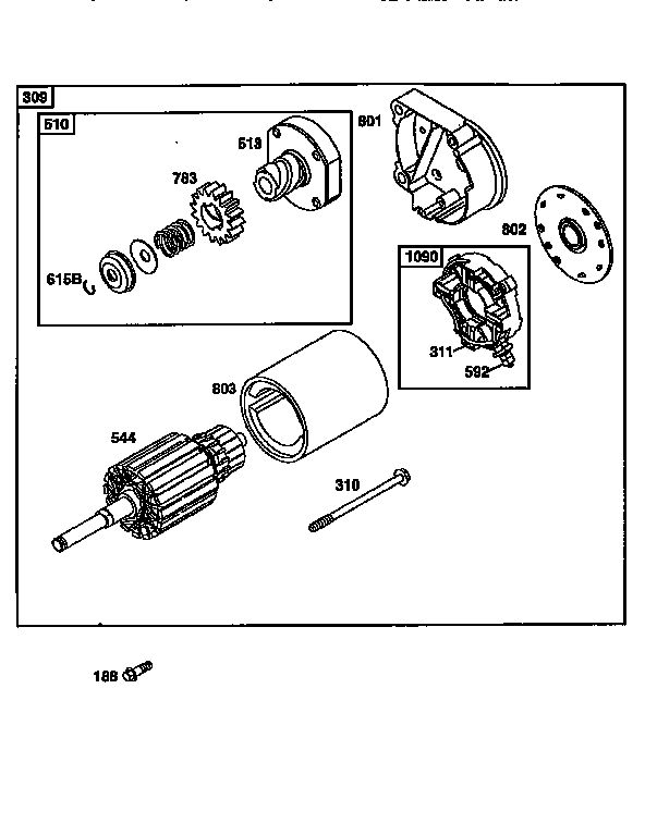 Starter Assembly 1 Diagram and Parts List for 42A700  Briggs and Stratton Engine